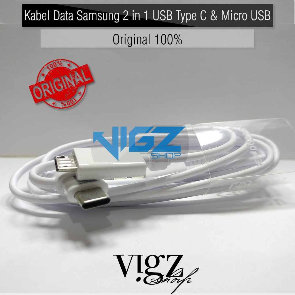 Kabel Data Charger Samsung 2 in 1 USB Type C &amp; Micro USB Support Fast Charging Original 100%