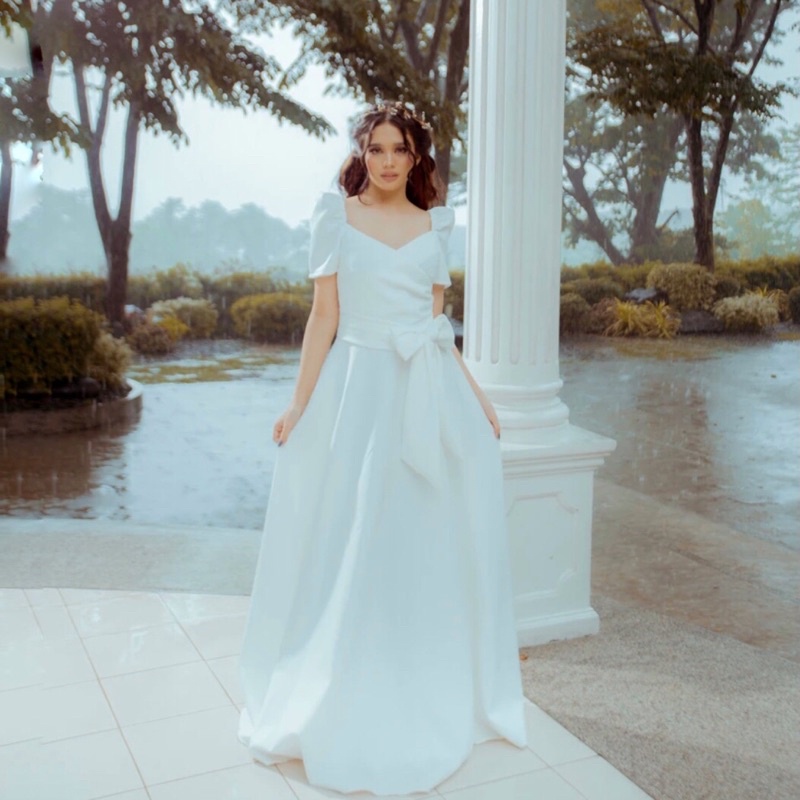 Gaun pesta A line dress party mekar flare gown square neck puffy dress big size jumbo promnight