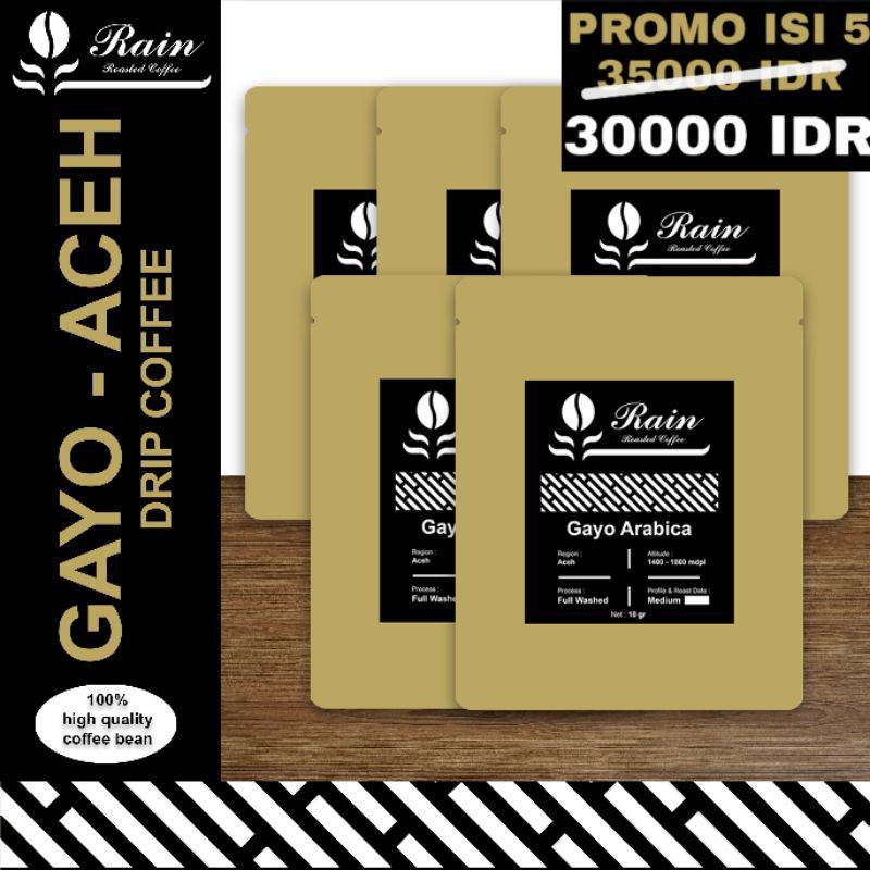 

Rain Drip Coffee Arabica Aceh Gayo - 5 Sachets
