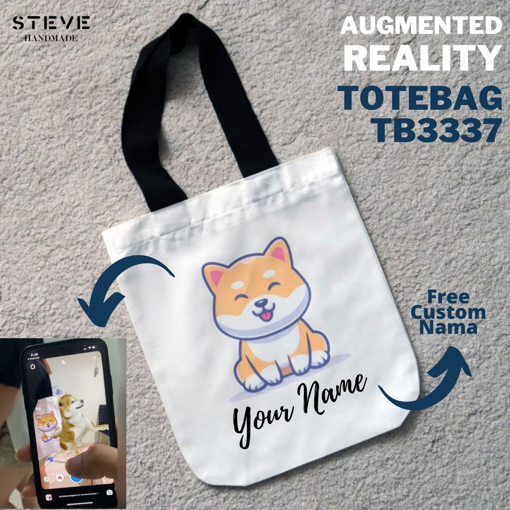 AR Tote Bag Augmented Reality Design Dog Shiba Inu TB3337 Tas Canvas Premium Custom Nama