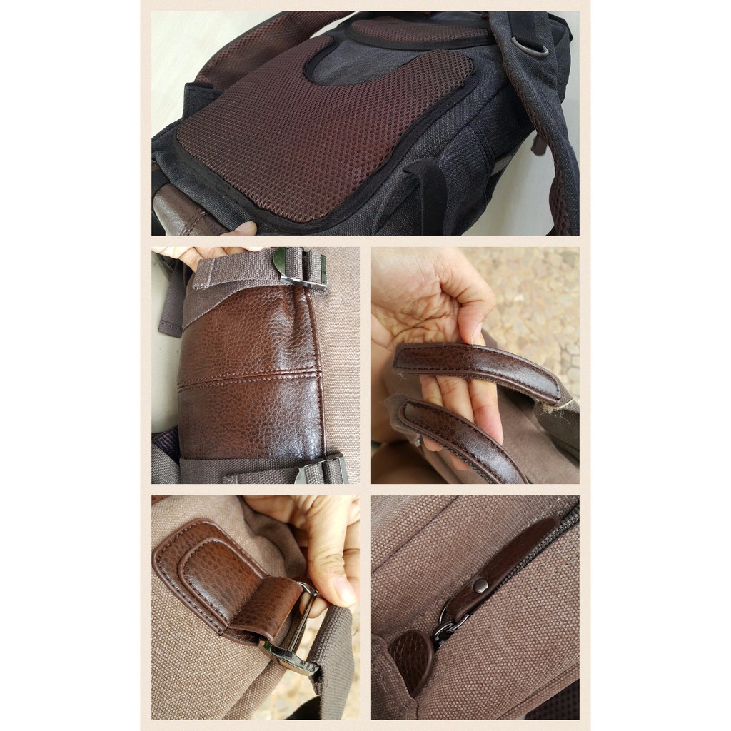 EXLUSIVE Tas ransel kuliah kanvas pria jinjing punggung bodypack kulit laptop