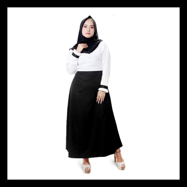 Xob-01 Gamis Wanita Kerja Kantor Balotelli Syari - Hitam Putih
