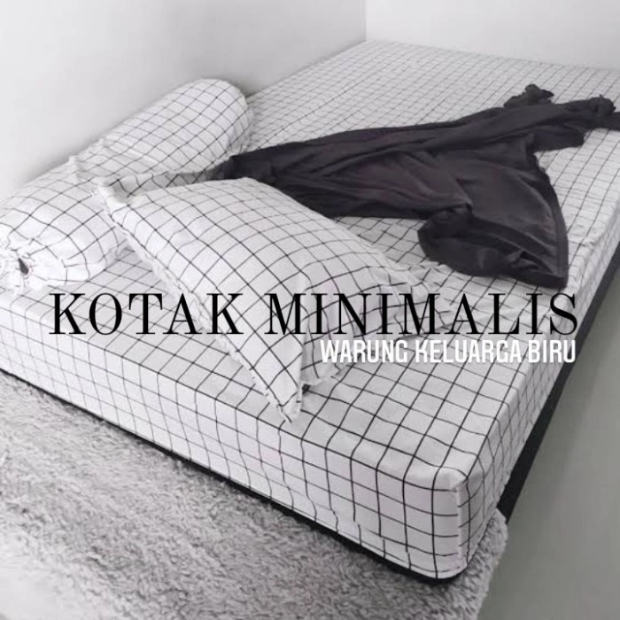Sprei & Bedcover Premium Sprei Motif Kotak Kotak Aesthetic - Sprei Katun Lokal Minimalist - Putih,