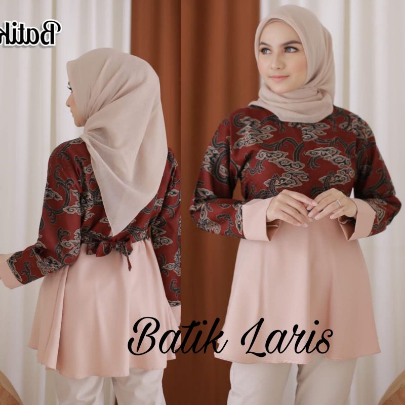 tey-17 Batik wanita ASJ SA HRB026 Kenongo Kemeja Tosca Pendek-Mega marun