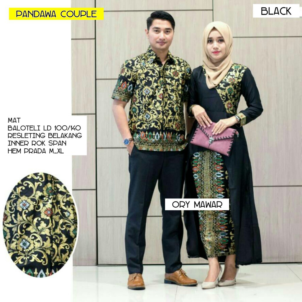 Sarimbit Batik Elegant Couple Longcardi Pandawa - Warna Tosca, Biru, Hitam, Maroon, Late -M L XL