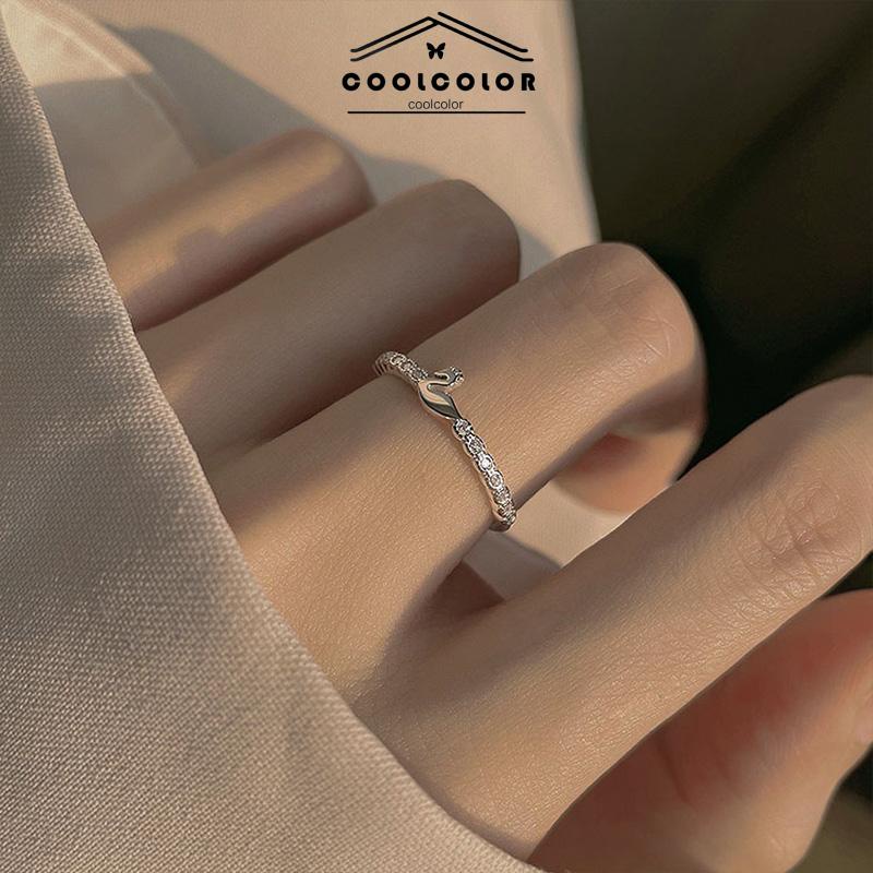 COD❤️Cincin S925 Silver Cygnet Open Ring Anti Karat Dan Anti Luntur Jari Telunjuk Bentuk Angsa Kecil Model Terbuka Untuk Wanita