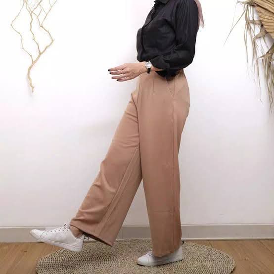 NorshofeeaStore Celana Kulot Highwaist Jumbo Wanita Bawahan Kulot Premium Cewek Bahan Scuba Import / Kulot Jumbo Basic Scuba-MILO SAKU