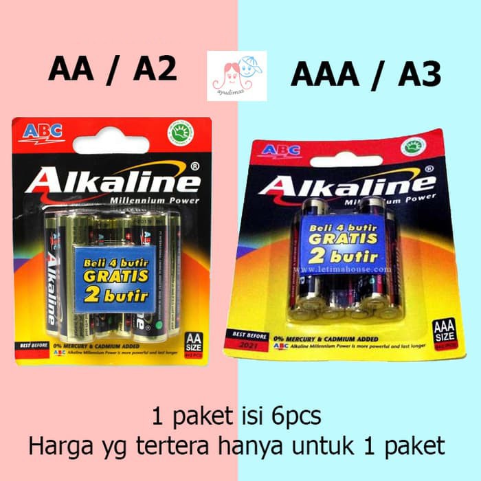 Jual Baterai ABC Alkaline AA / AAA / A2 / A3 - Battery- 6pcs / Isi 4+2 ...