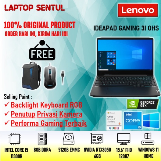 laptop gaming lenovo ideapad gaming 3i 15 intel core i5 11300h ram 8gb ssd 512gb nvidia gtx1650 4gb 