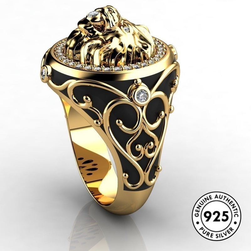 Cincin Desain Singa Bahan 925 Sterling Silver Gaya Punk