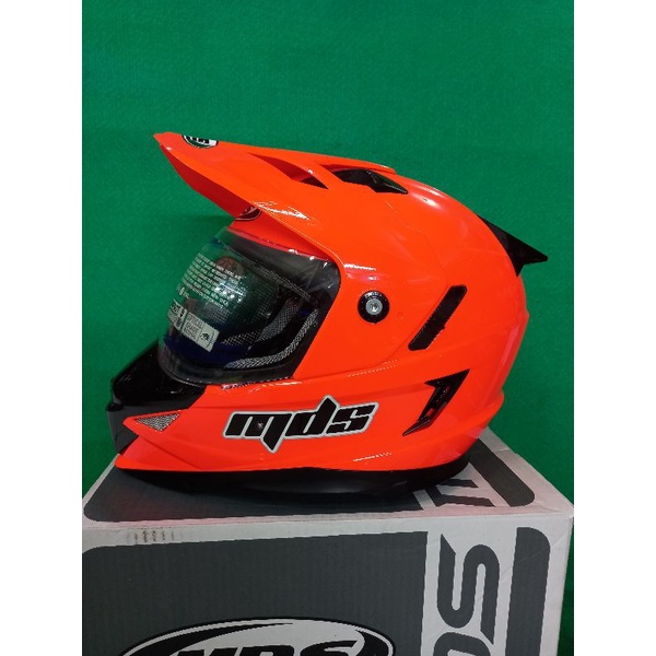 MDS HELM SUPERMOTO SUPERPRO SOLID ORANGE FLUO DOUBLE VISOR