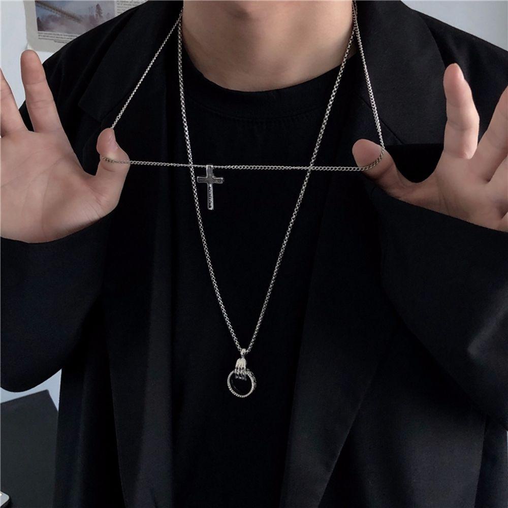 NICKOLAS1 Kalung Salib Kreatif Wanita Korea Liontin Fashion Perhiasan Double Layer Kalung Pasangan