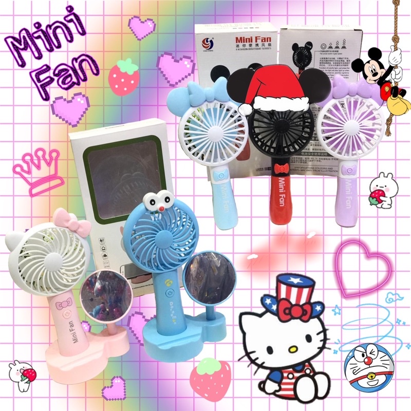 MINI FAN STAND/GENGGAM/Kipas angin mini/Kipas angin karakter/Doraemon/HelloKitty/Mikey