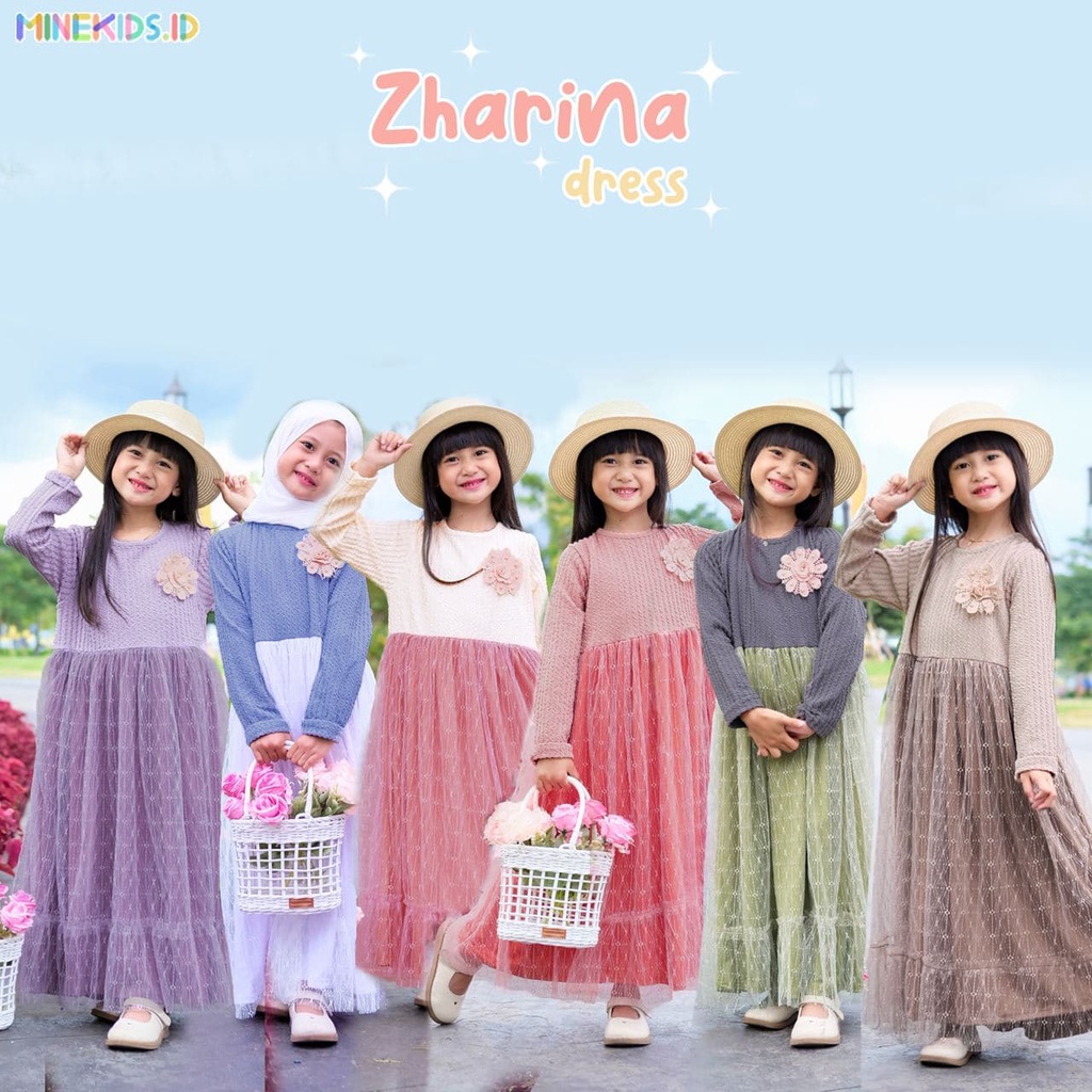 DRESS ANAK DRESS ANAK PEREMPUAN DRESS ANAK SIZE 4-12TH DRESS CANTIK ZHARINA DRESS BY MINEKIDS
