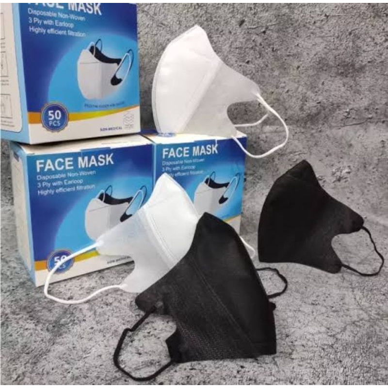 Masker Duckbill Garis Facemask 1 Box Isi 50 Pcs (tersedia ecer 25pcs hitam dan putih)
