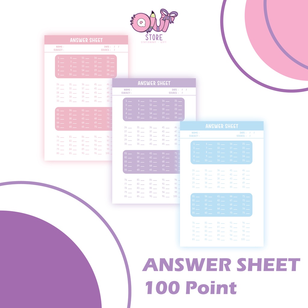 

Answer Sheet/100 Jawaban/evaluasi (Kertas Jawaban Untuk Latihan UTBK dan Ujian)