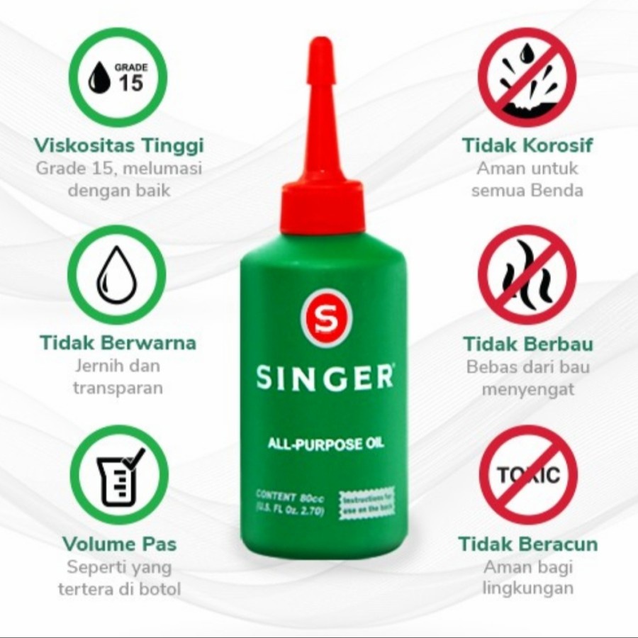 Minyak Pelumas Oli SINGER 80 cc ml Serbaguna All Purpose Oil Gemuk Mesin Jahit Rantai Gembok Gear Gir 80cc 80ml