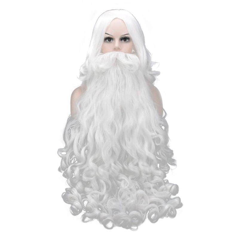 Rambut Palsu Cosplay Santa Claus Dengan Jenggot Pendek Bahan Sintetis Warna Putih Untuk Pria Dan Wanita