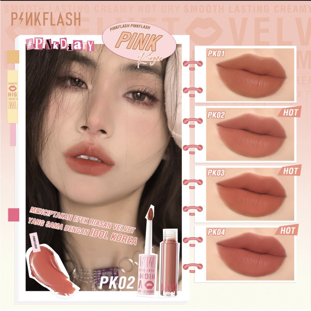 PINKFLASH Silky Velvet Lip Cream Lipcream  Lipstick PinkDiary Pink Flash | BPOM PF-L04