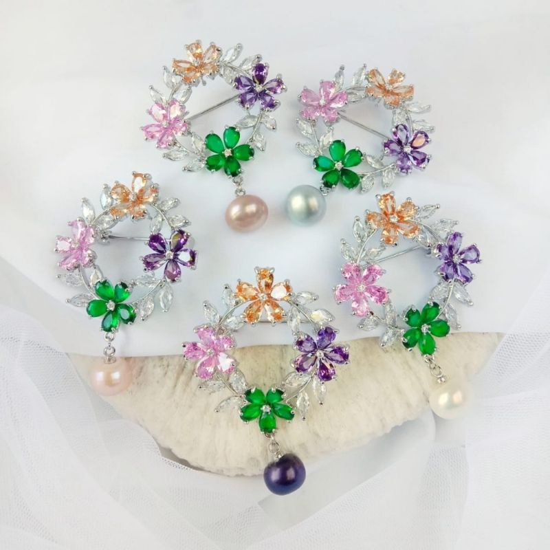 Bros rhodium lapis emas mutiara air tawar asli lombok bersertifikat Aksesoris mutiara lombok Aksesor