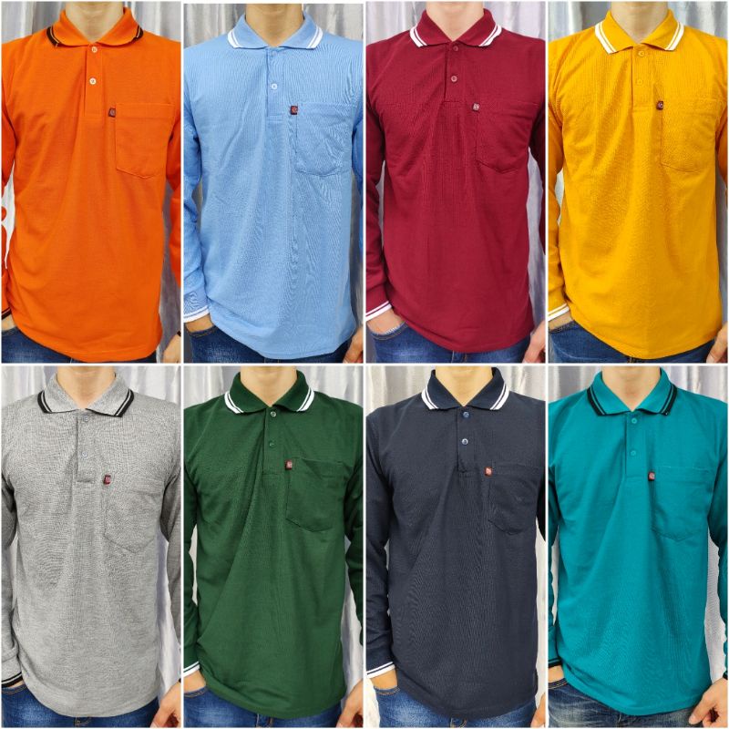 kaos krah pria dewasa polo shirt SAKU NOVELI lengan panjang uk L XL XXL