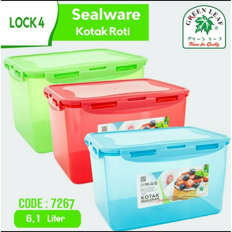 Kotak Makan Sealware 6 Liter Green Leaf 7267 Box Container Tempat Penyimpanan Makanan Sayur Daging