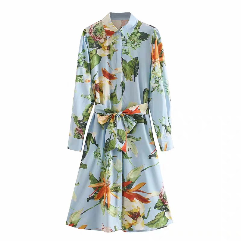 DRESS IMPORT FLORAL FLOWEY BIRU MUDA 158