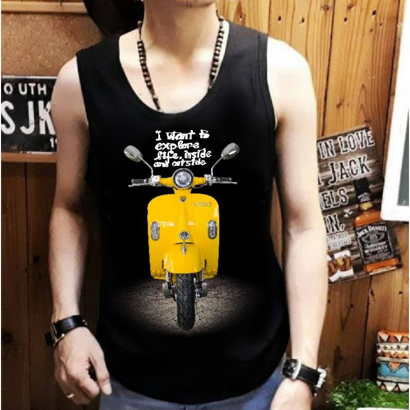 NEL-FASHION SINGLET KAOS DISTRO/T-SHIRT SINGLET VESPA KUNING FIT TO L-XL