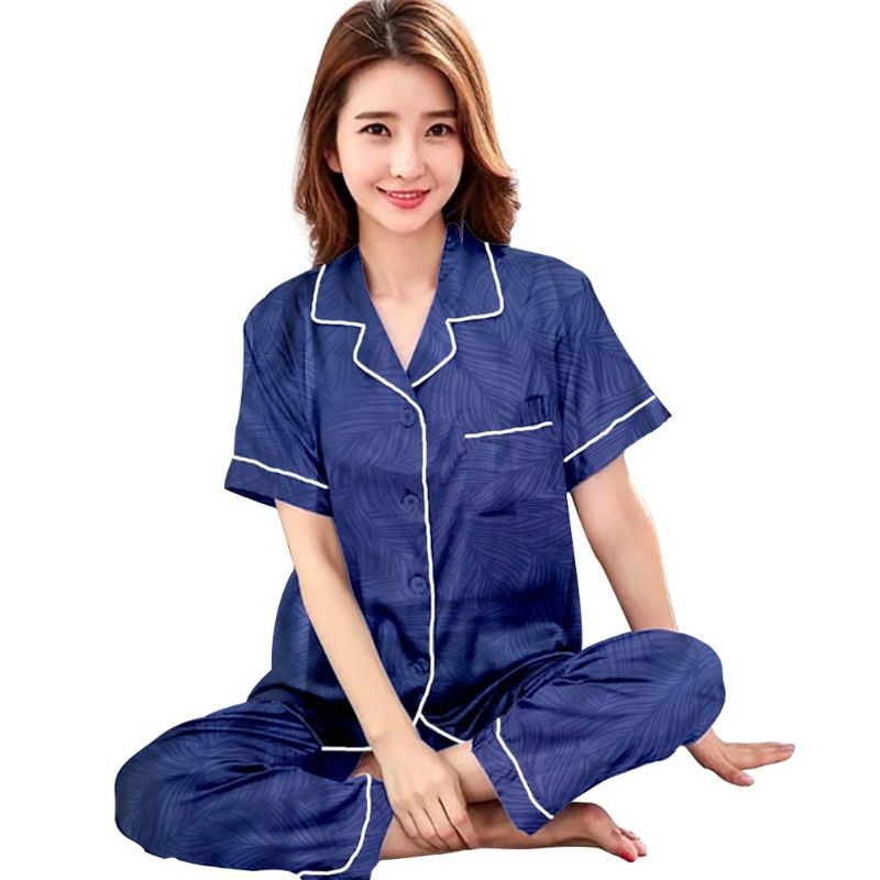 piyama embos wanita/piyama katun polos/baju tidur setelan/setelan kekinian-Cp embos navy