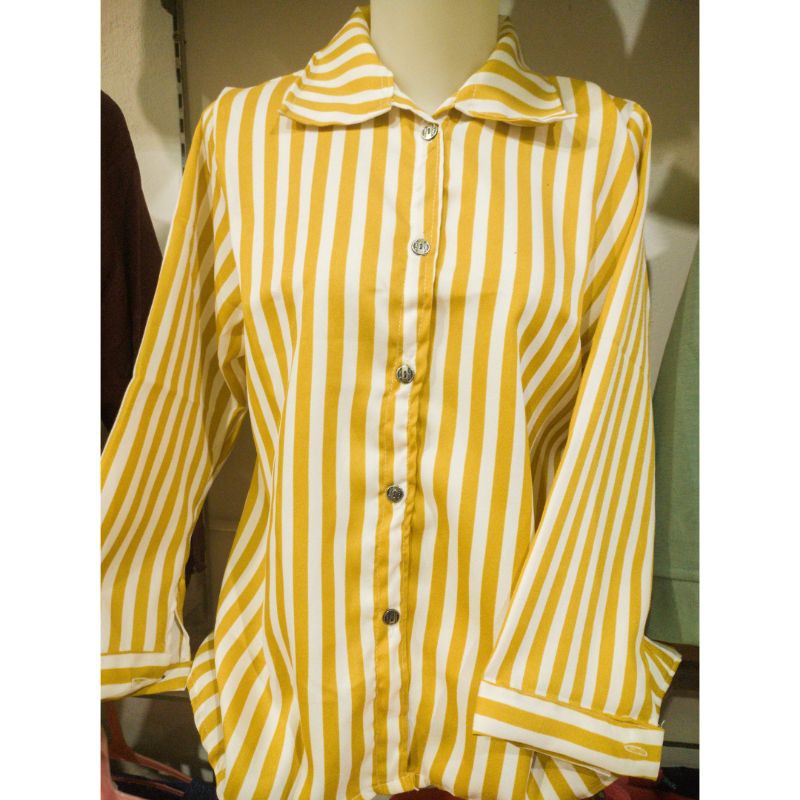 Kemeja Salur Wanita / Kemeja Stripes Wanita /Kemeja Wanita Garis-garis Lengan Panjang Warna Pastel