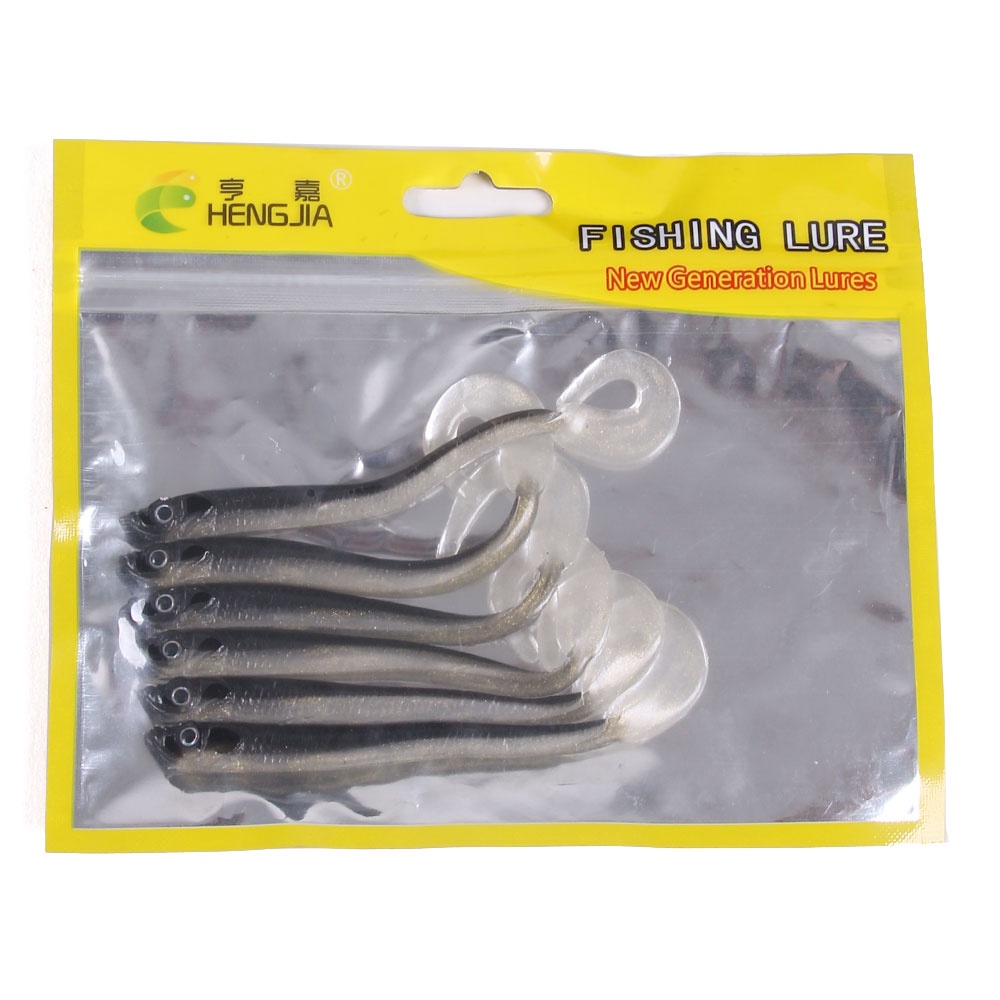 Hengjia 6pcs / Kantong Umpan Pancing Softlure Bentuk Cacing Ekor T 7cm 7.5cm 10cm 11cm 12cm Warna Hitam Putih