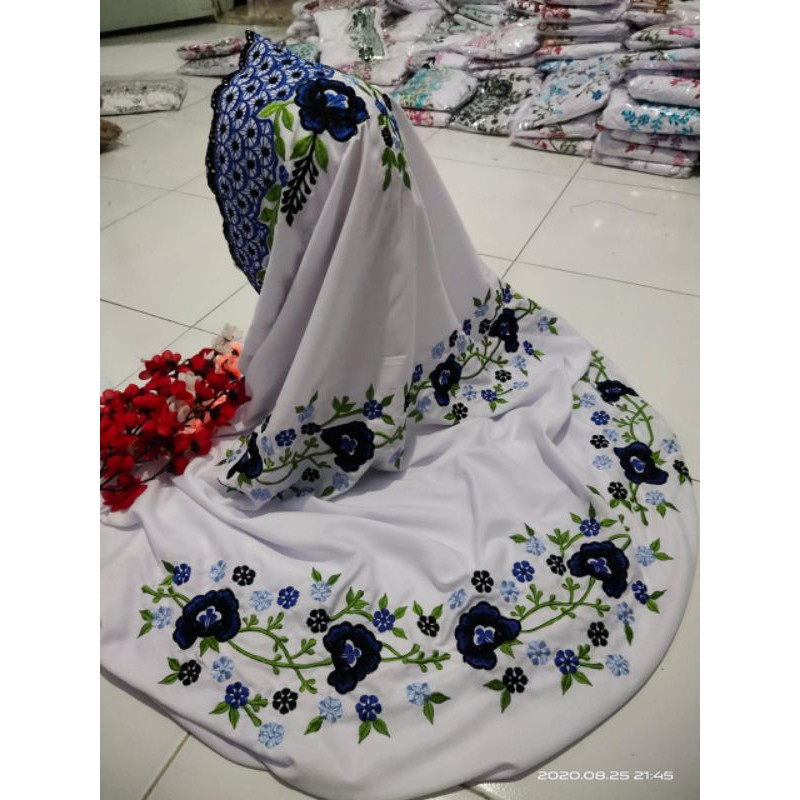 mukena dewasa bordir bunga mawar