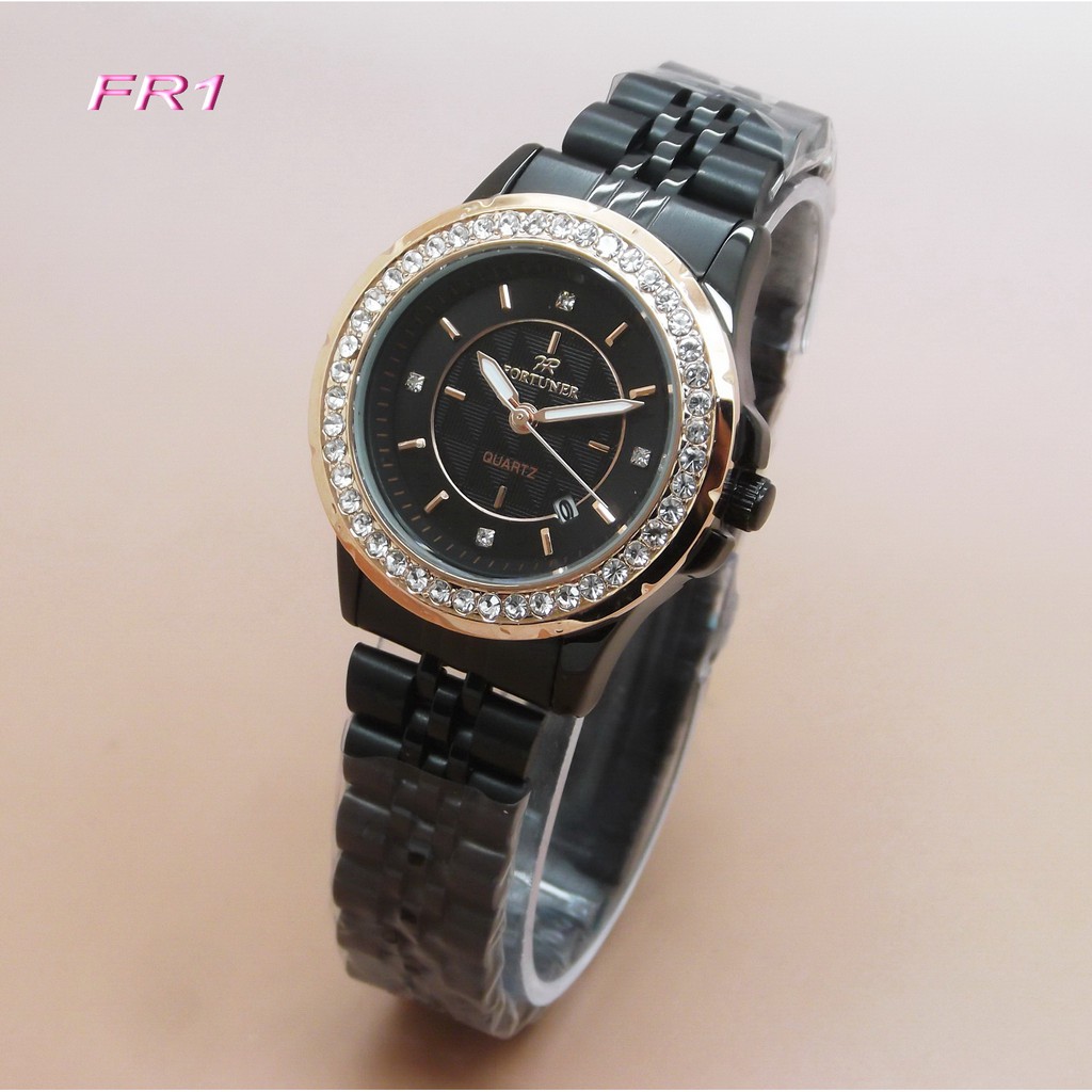 Fortuner K8107L Original Jam Tangan Wanita Rantai Hitam Rose Gold