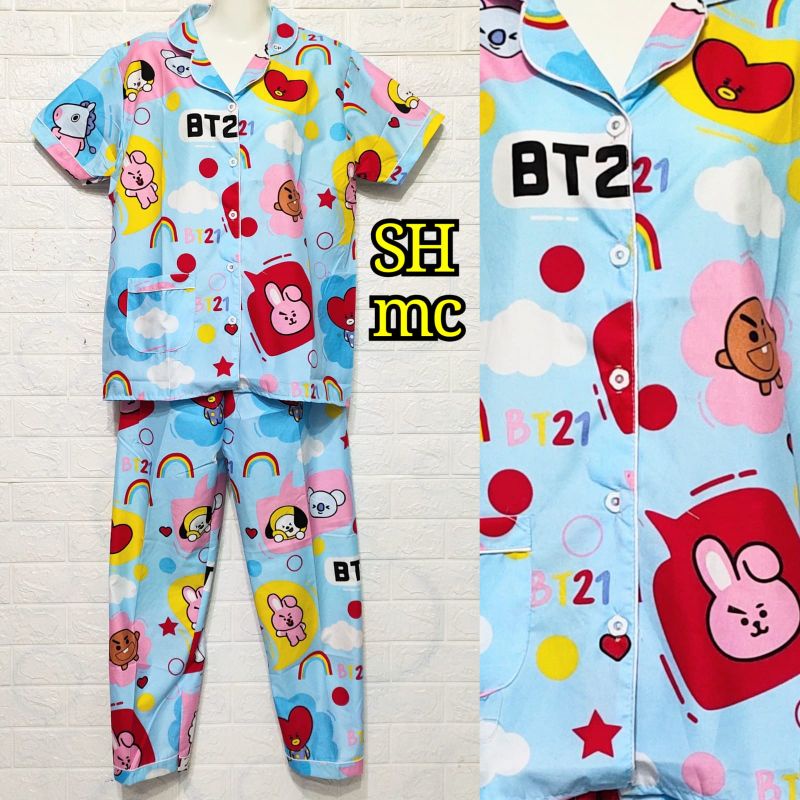 BAJU TIDUR / BAJU TIDUR WANITA / PIYAMA / SETELAN DEWASA / BAJU TIDUR SETELAN / PIYAMA DEWASA/BAJU PIYAMA/SETELAN BABYDOLL/LENGAN PENDEK/BAJU TIDUR MOTIF/PIYAMA MOTIF/BTS 21/KEKINIAN/TERBARU/TERLARIS/SETELAN CP DEWASA