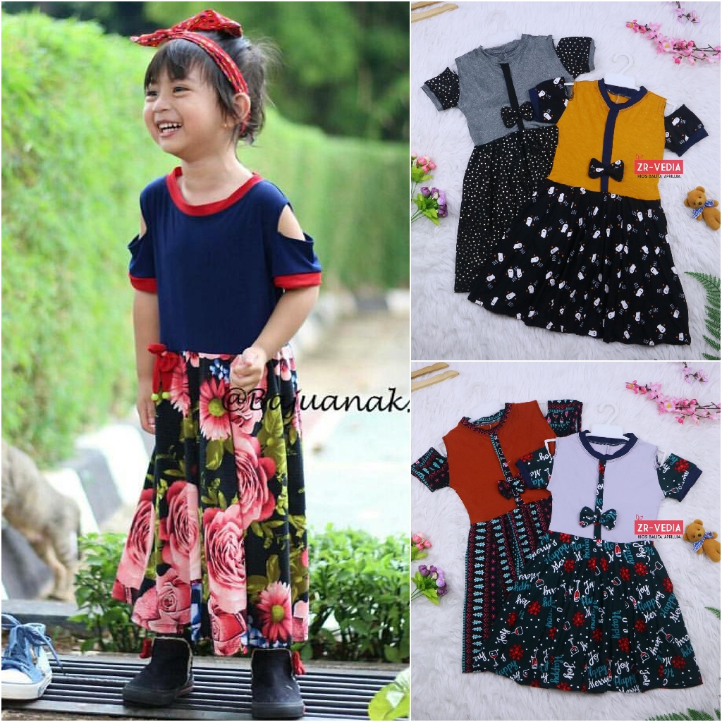 (Rample) Dress Sabrina uk 4-5 Tahun / Dres Anak Perempuan Baju Cewek Lengan Pendek Model Gaun Motif