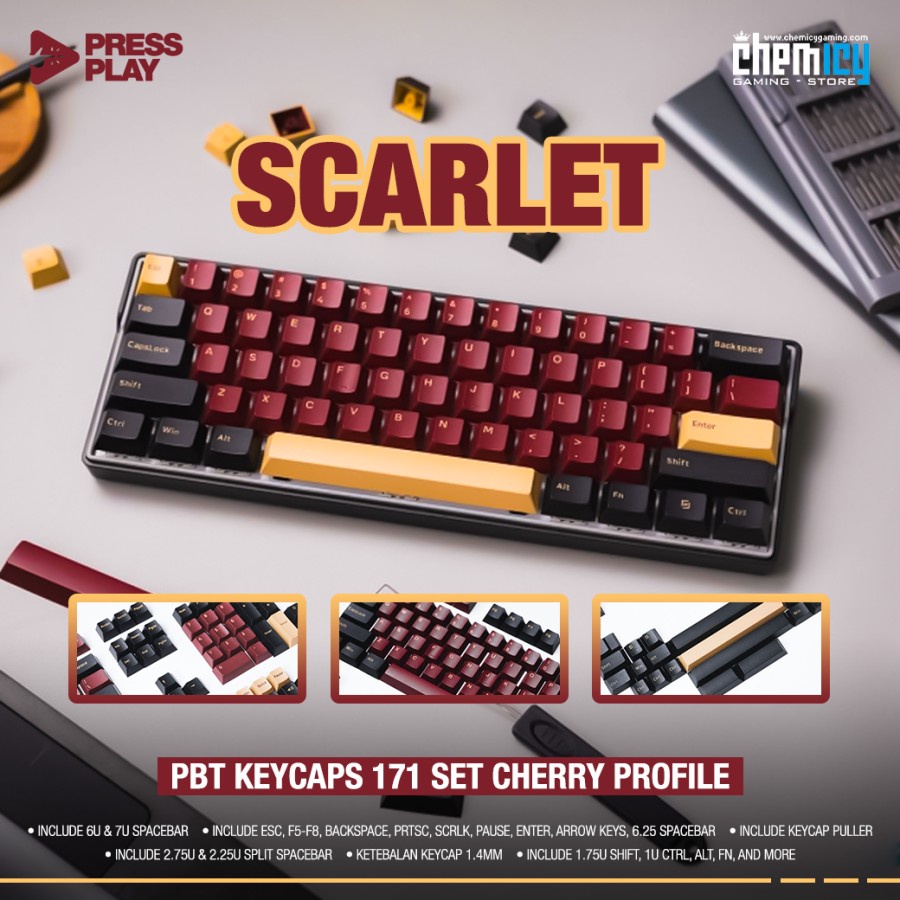 Press Play Scarlet PBT Double Shot Keycaps 171 set Cherry Profile