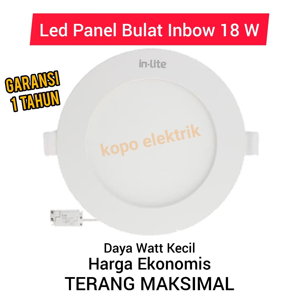(BERGARANSI 1 TAHUN) INLITE Downlight Led Panel 18 Watt BULAT 18w