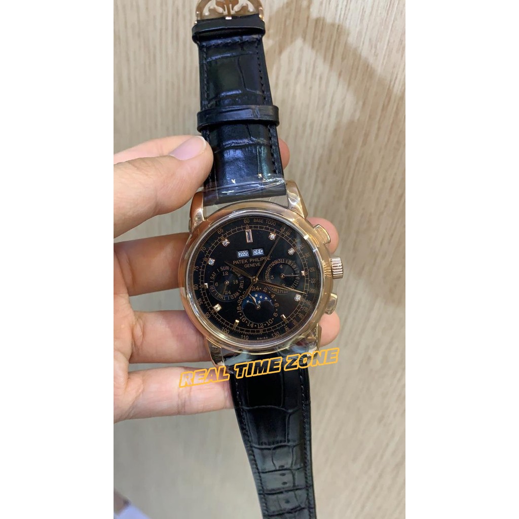 JAM TANGAN REAL PATEK PHILIP LEATHER 58152 DIAMOND BLACK ROSE GARANSI 1TH