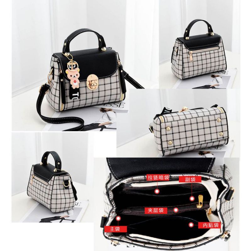 Tas selempang wanita kotak-kotak import