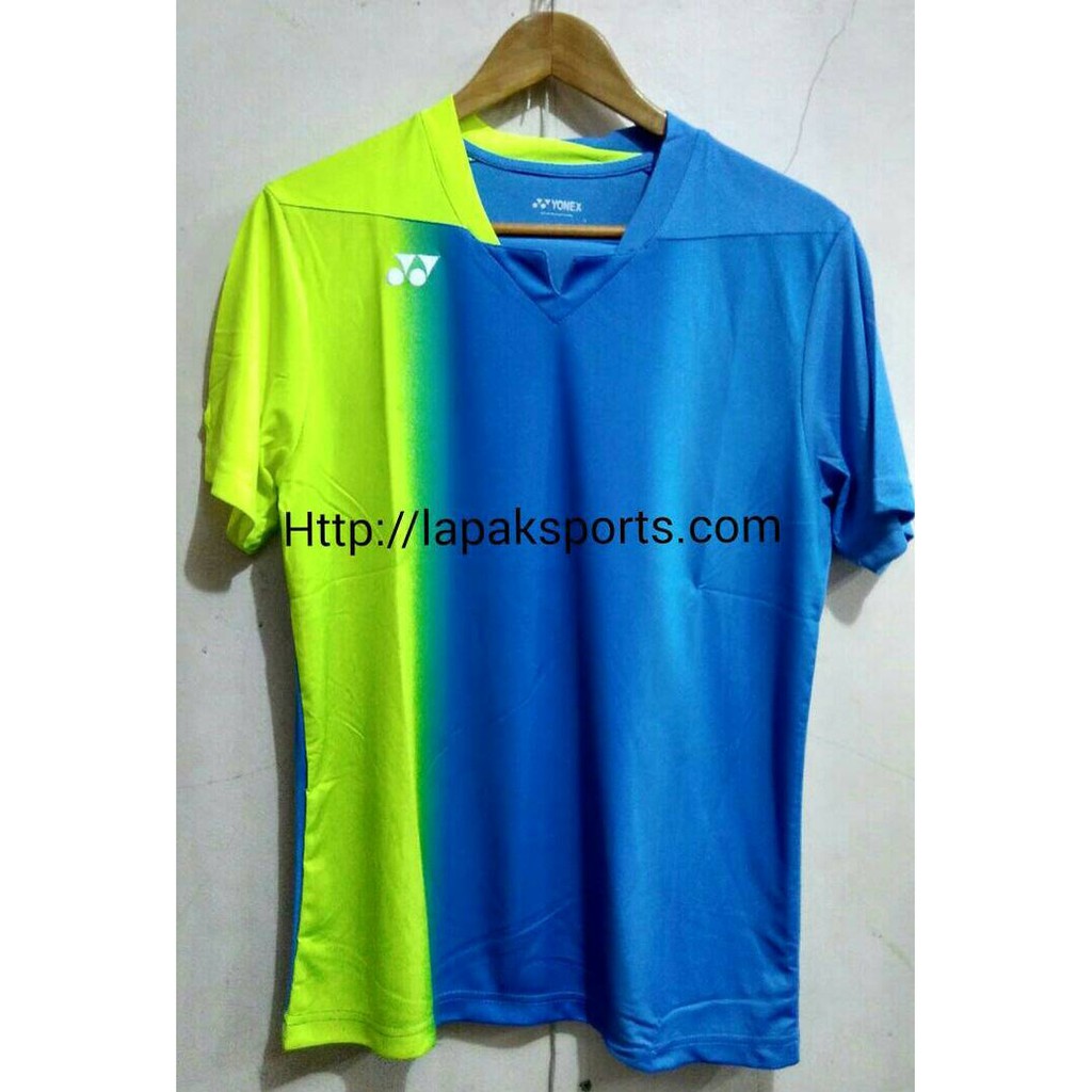 Unik kaos badminton yonex-65 biru kuning stabilo Murah