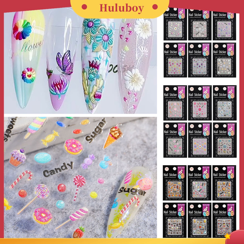 Huluboy Huluboy♡ 6 Pcs / Set Stiker Kuku Desain Ukiran Coklat Tahun Baru 5D Ultra Tipis Untuk Manicure