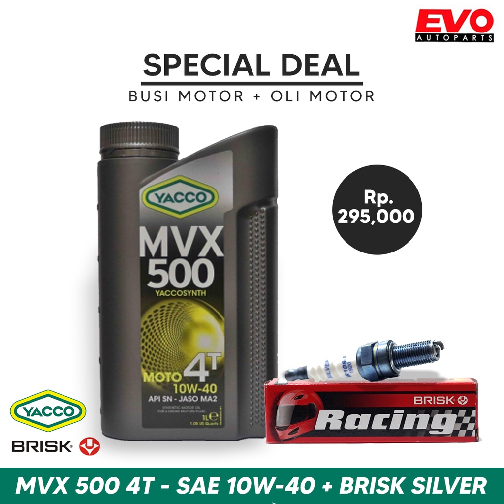Paket Bundling Busi Motor Brisk Silver dan Oli Motor Yacco MVX 500