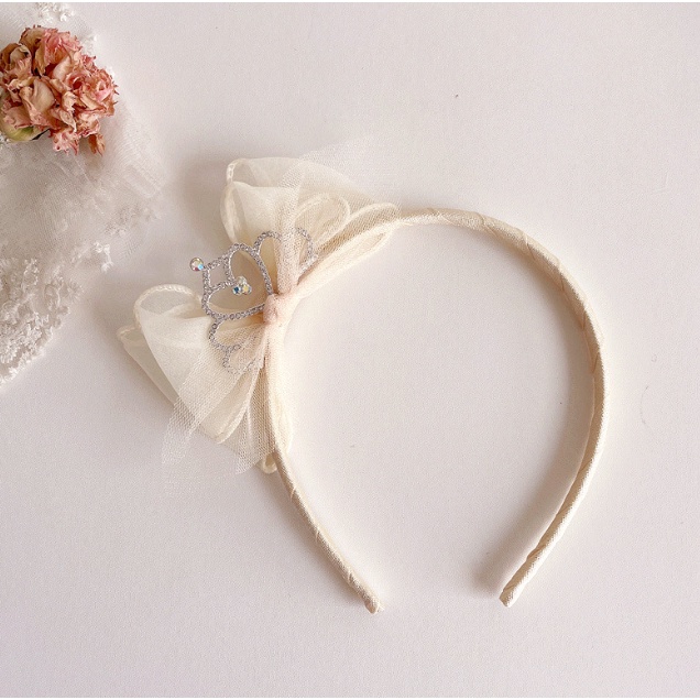 Bando Pita Korea / Bando Mutiara Anak Renda Motif Mahkota Edith