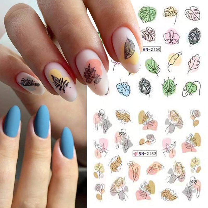 Harunouta Stiker Decal Motif Geometri / Daun / Bunga / Geometri Untuk Dekorasi Nail Art / Manicure DIY