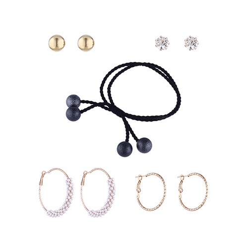 LRC Anting Set Fashion Color Mixing Pearl And Diamond Wrap Earring Hairband Set Y64142