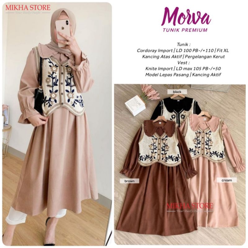 Morvaf Tunik Premium Ceruty Import LD 100 Vest Rajut Import LD 105 Fit to XL Model Lepas Pasang