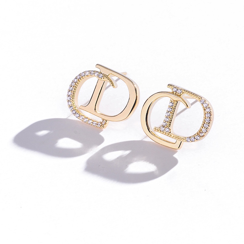 Anting Tusuk Gantung Desain Tulisan Hias Berlian Gaya Korea / Trendy / Sexy / Mewah Untuk Wanita