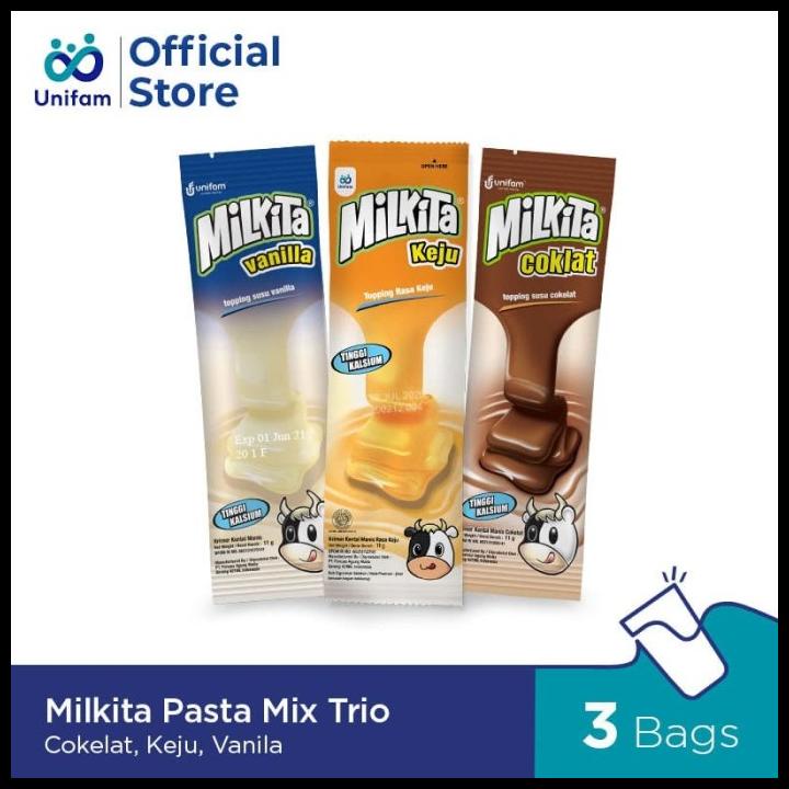 

Milkita Pasta Mix Trio Cokelat, Keju, Vanila