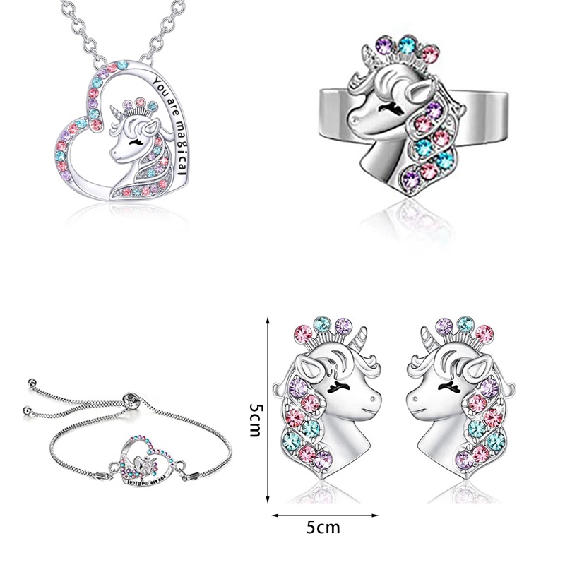 Kalung Rantai Liontin Unicorn Hias Berlian Imitasi Untuk Wanitahadiah