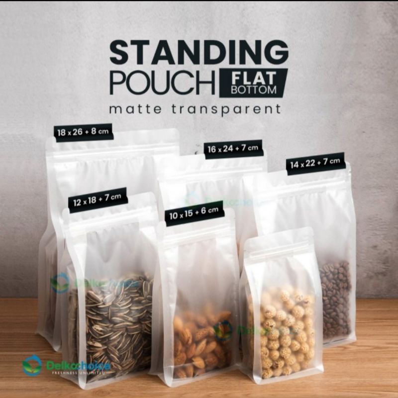 Standing Pouch Flat Bottom Matte Doff Plastik Kemasan Makanan
